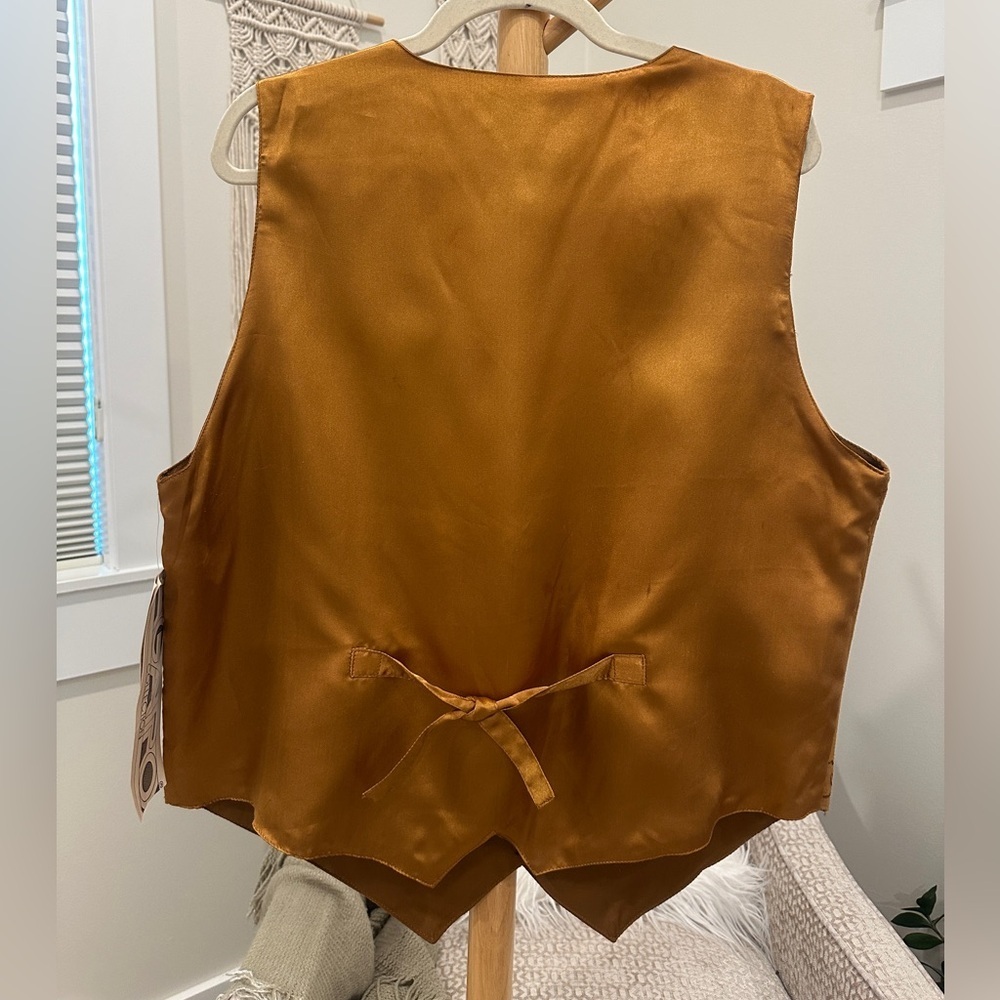 Agapo Vintage Genuine Leather Embroidered Vest Cognac Brown NWT, XL / XXL - Picture 7 of 7